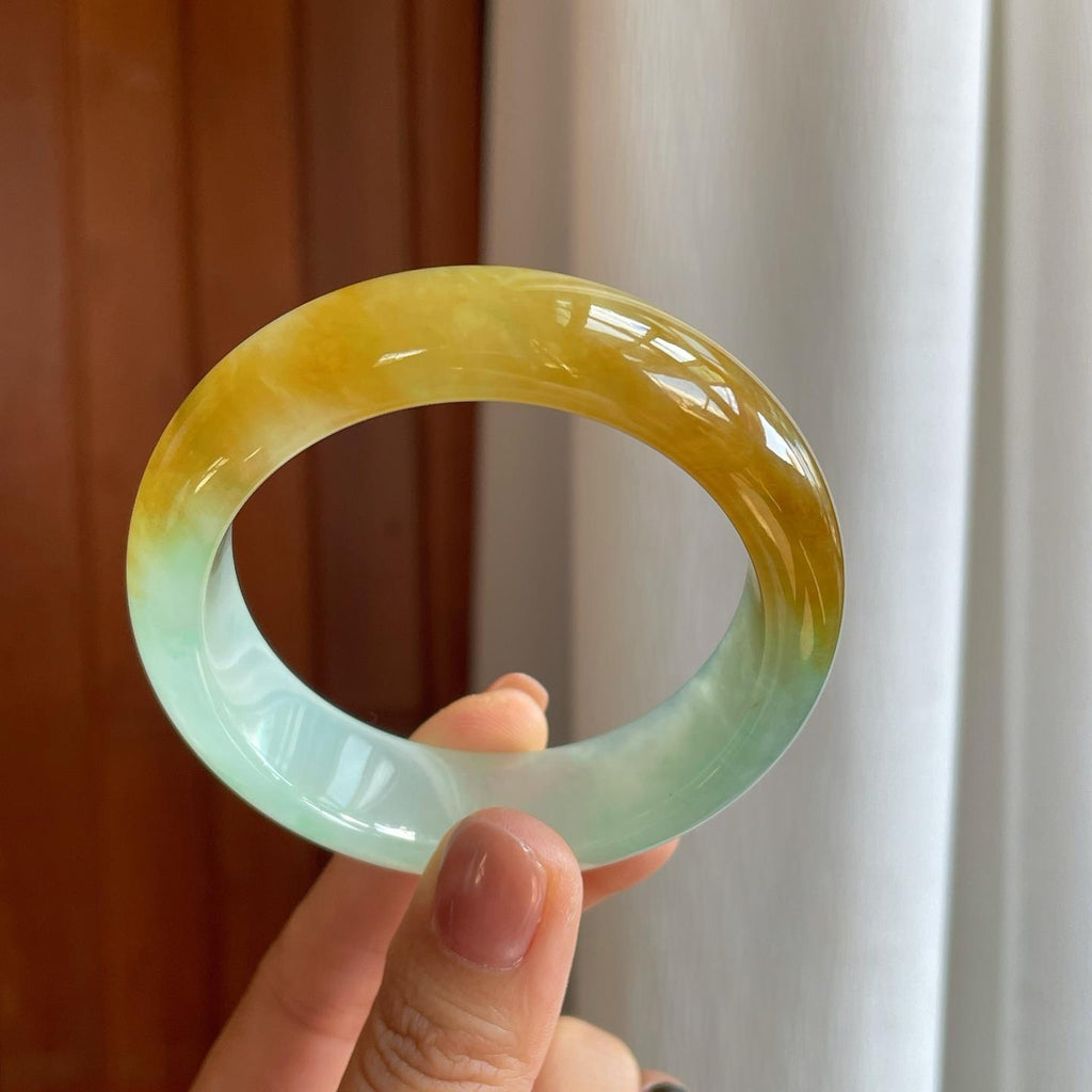 冰种宽版晴底黄翡特色镯（54.5mm）（yc278057）