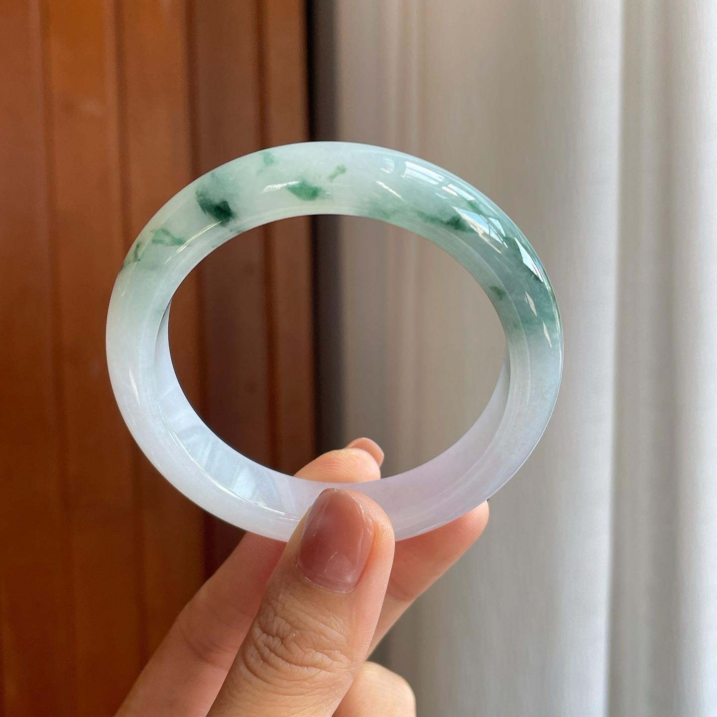 糯冰飘花翡翠平安镯（55mm）（yc279297）