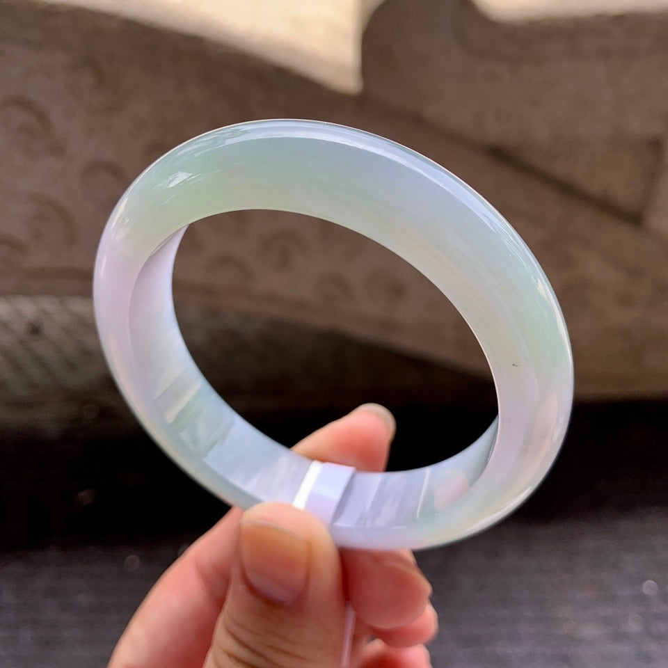 糯冰淡春彩翡翠平安镯（54.7mm）（TF06250009）