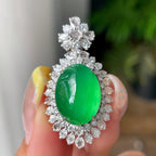 18k金钻镶冰种满绿蛋面吊坠         天然缅甸A货翡翠（yc391318）