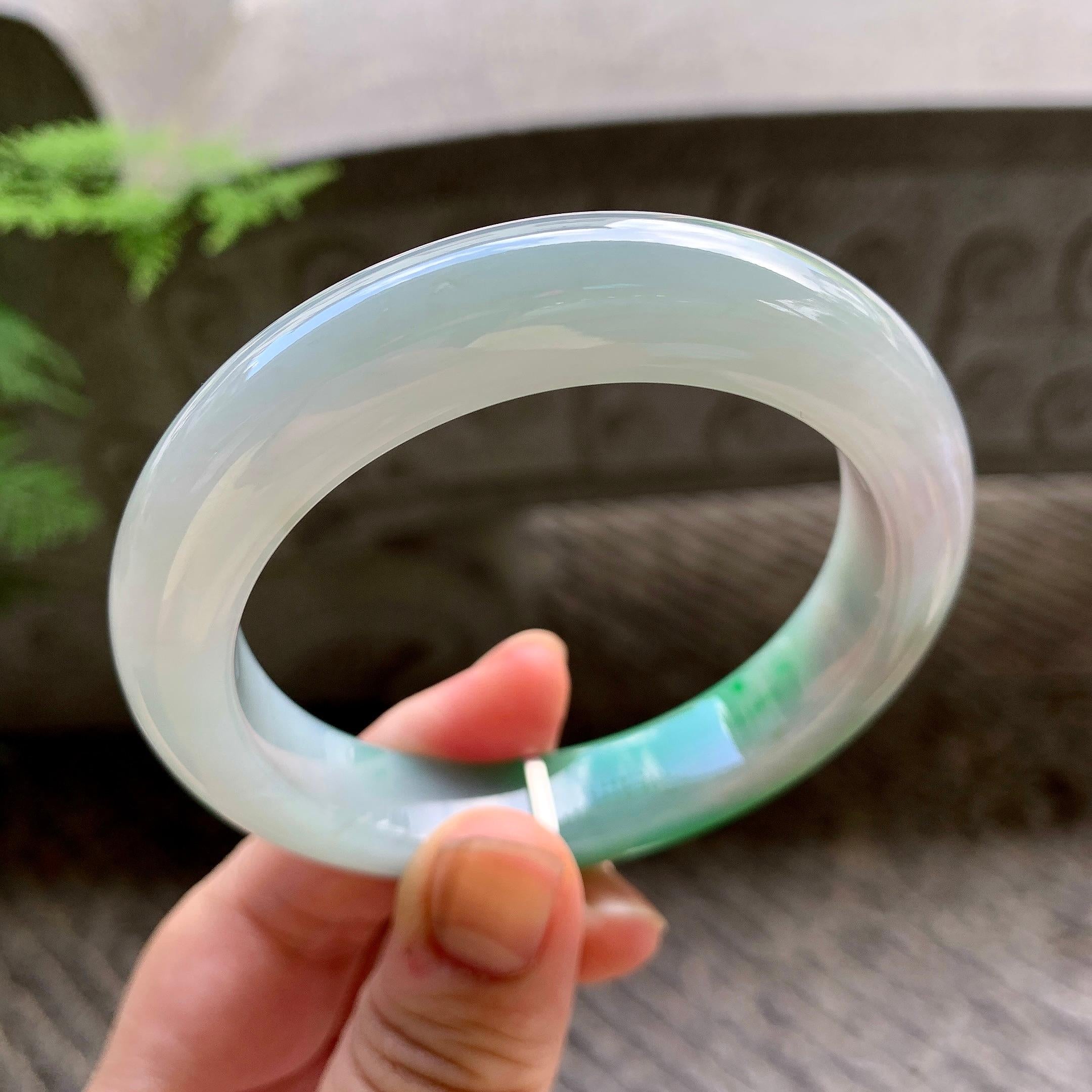 细糯种飘阳绿平安镯（57mm）（yc202376）