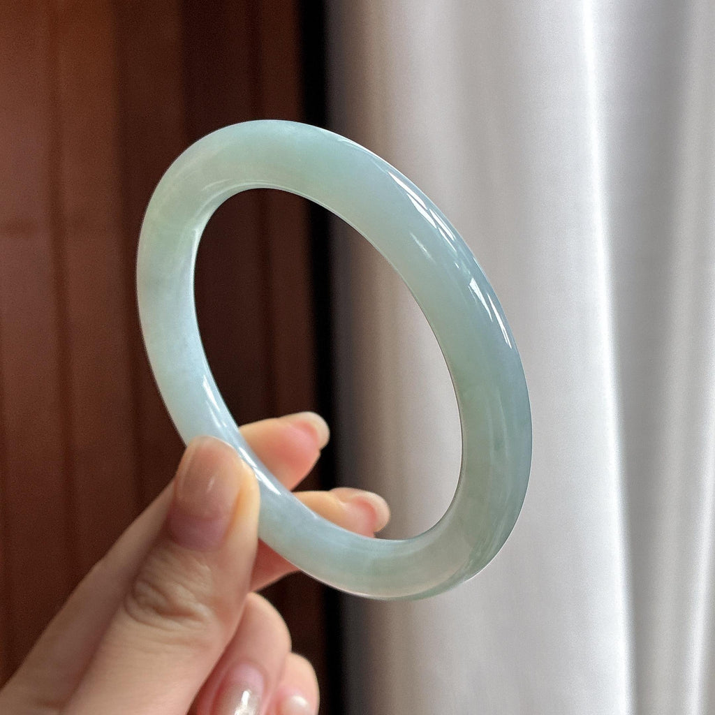 细糯种蓝晴圆条手镯 55圈 天然缅甸A货翡翠（yc483715）