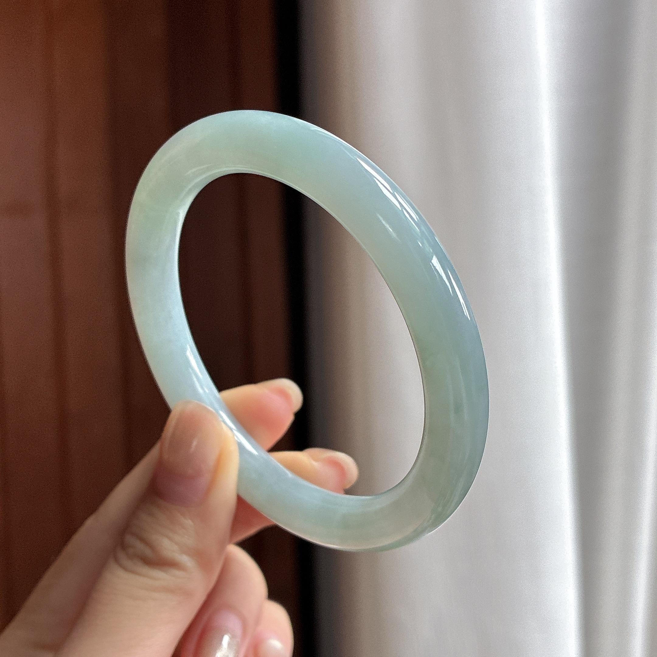 细糯种蓝晴圆条手镯 55圈 天然缅甸A货翡翠（yc483715）
