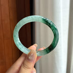Vòng tay tròn bình an bằng ngọc phỉ thúy Myanmar tự nhiên loại A, màu hoa băng, kích thước 54