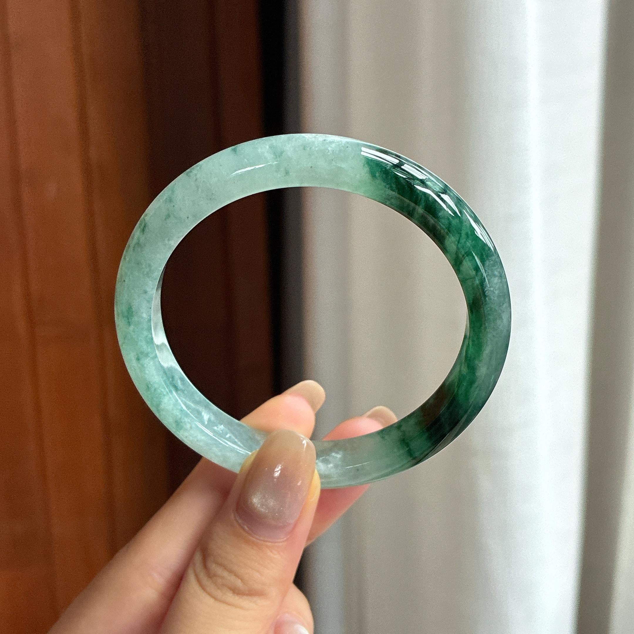 Vòng tay tròn bình an bằng ngọc phỉ thúy Myanmar tự nhiên loại A, màu hoa băng, kích thước 54