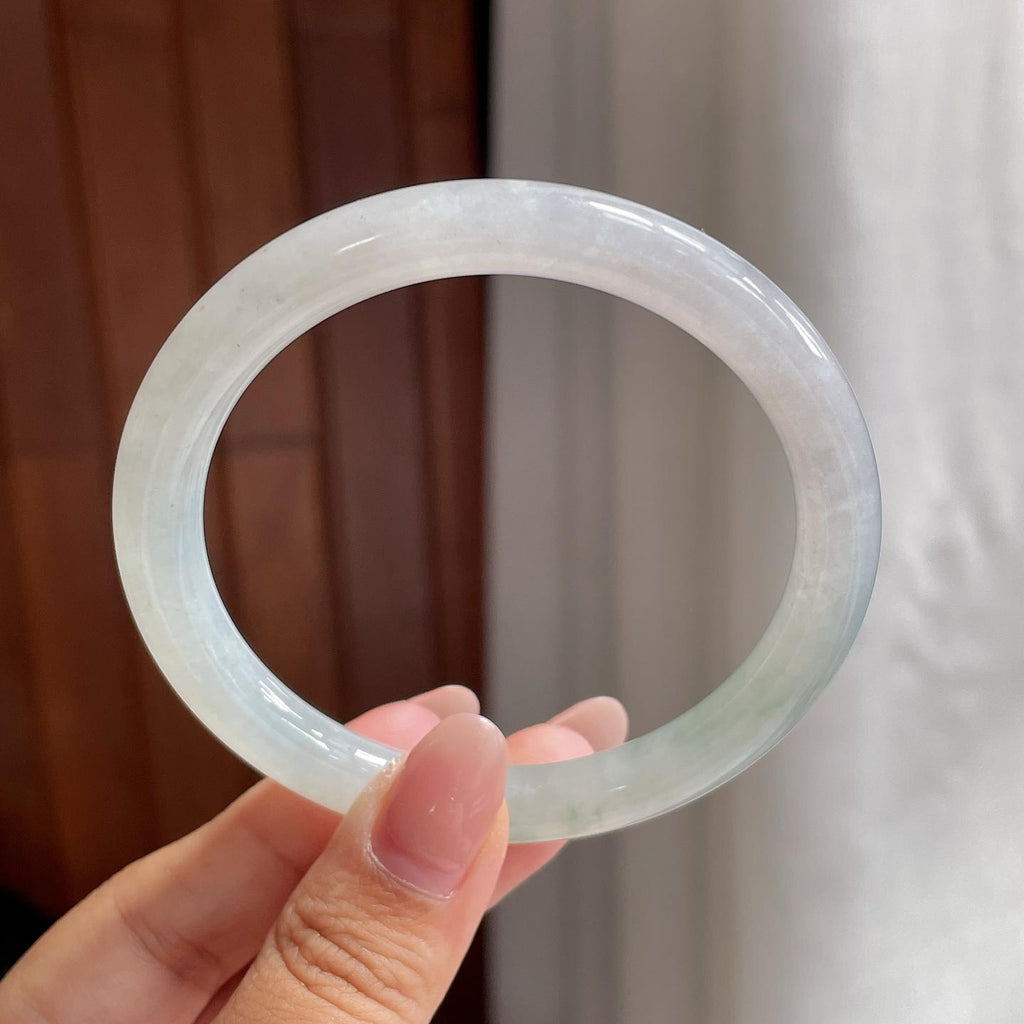 糯冰飘花圆条手镯 55圈 天然缅甸A货翡翠（yc693801）