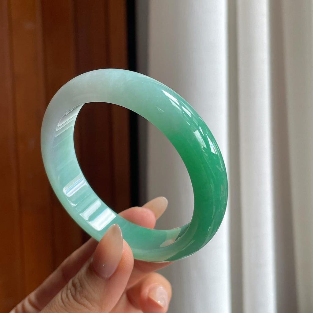 糯冰带色翡翠平安镯（58mm）（yc238189）