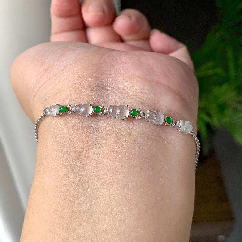 18K金钻镶糯冰种无色葫芦手链（yc215980）