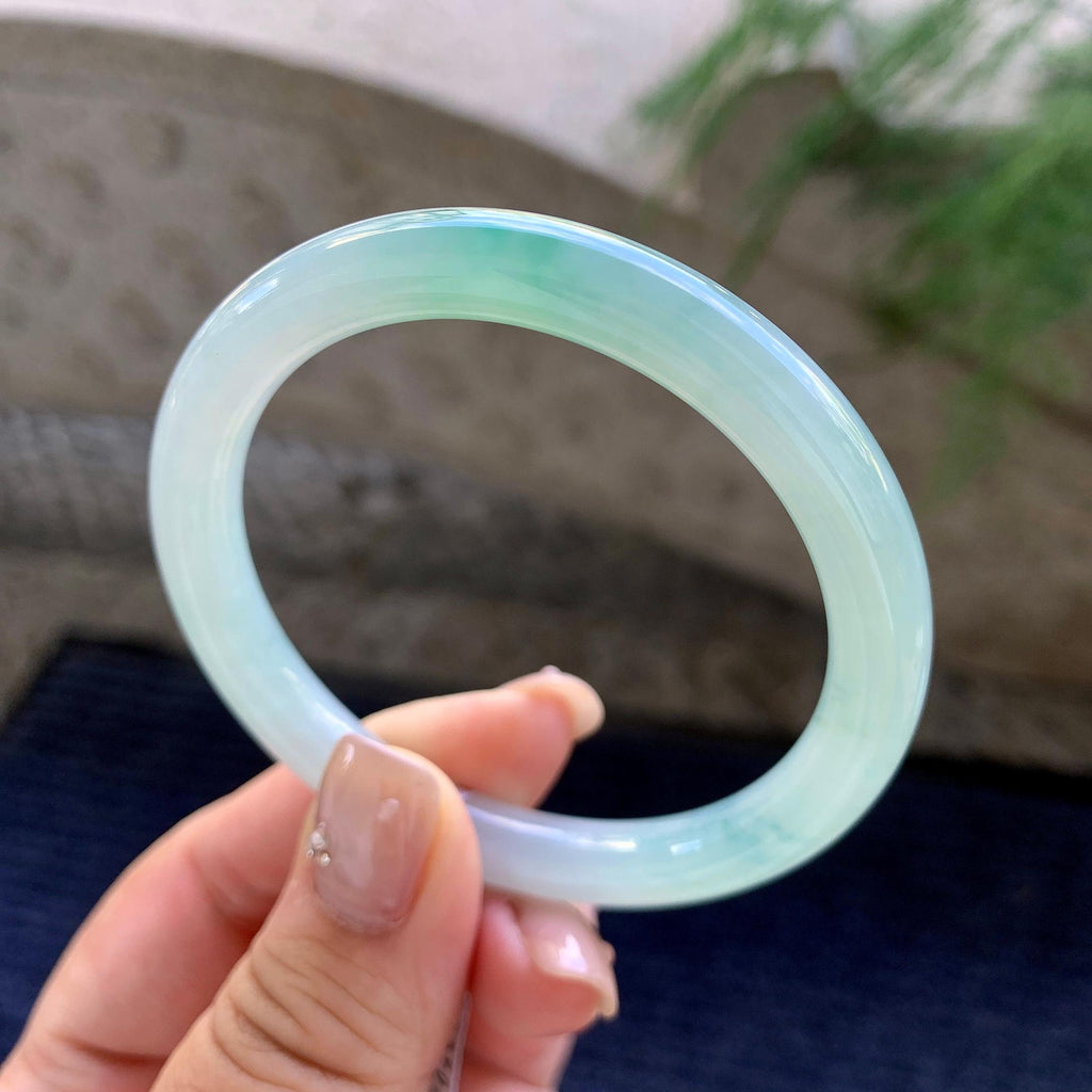 细糯种飘蓝花圆条手镯  53.6圈口  天然缅甸A货翡翠（yc457009）