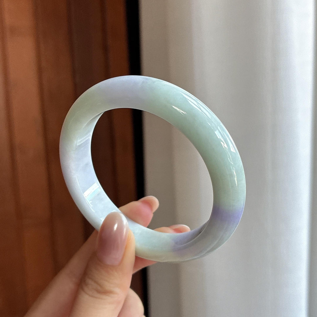 细糯冰春带彩正圈平安镯 54圈 天然缅甸A货翡翠（yc698909）