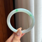糯冰带色翡翠圆条手镯 57圈（yc435382）