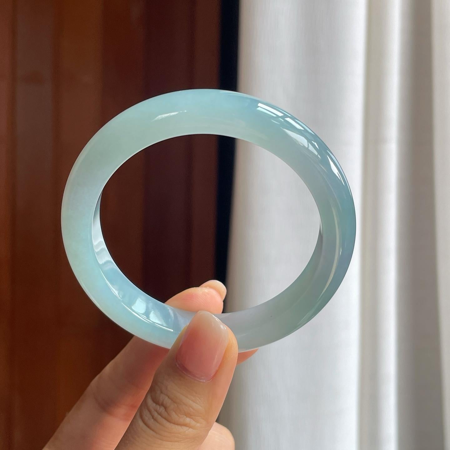 糯冰蓝晴底翡翠平安镯（58mm）（yc397207）
