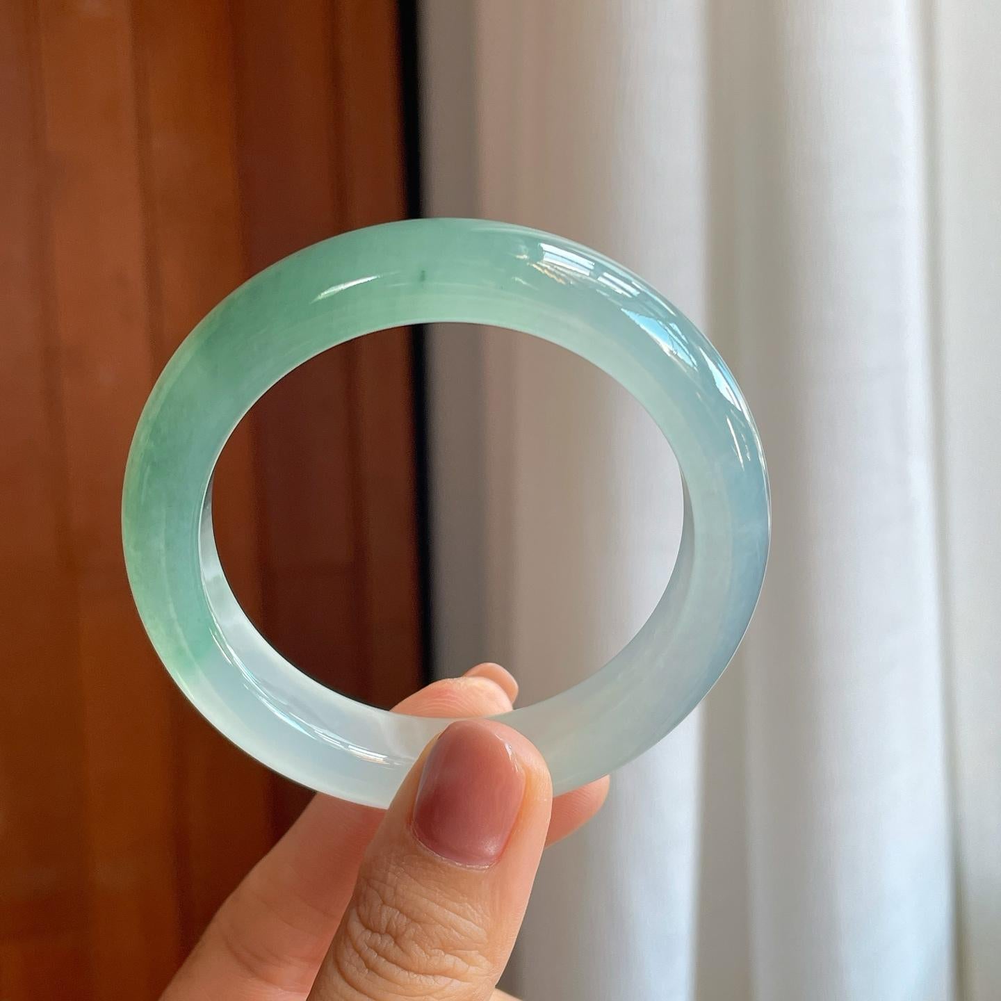 冰种半山半水翡翠平安镯（54.4mm）（yc278711）