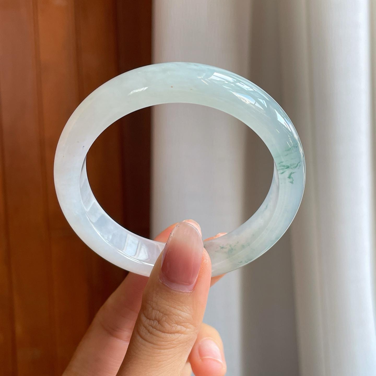 冰种飘花翡翠平安镯（57mm）（yc312882）