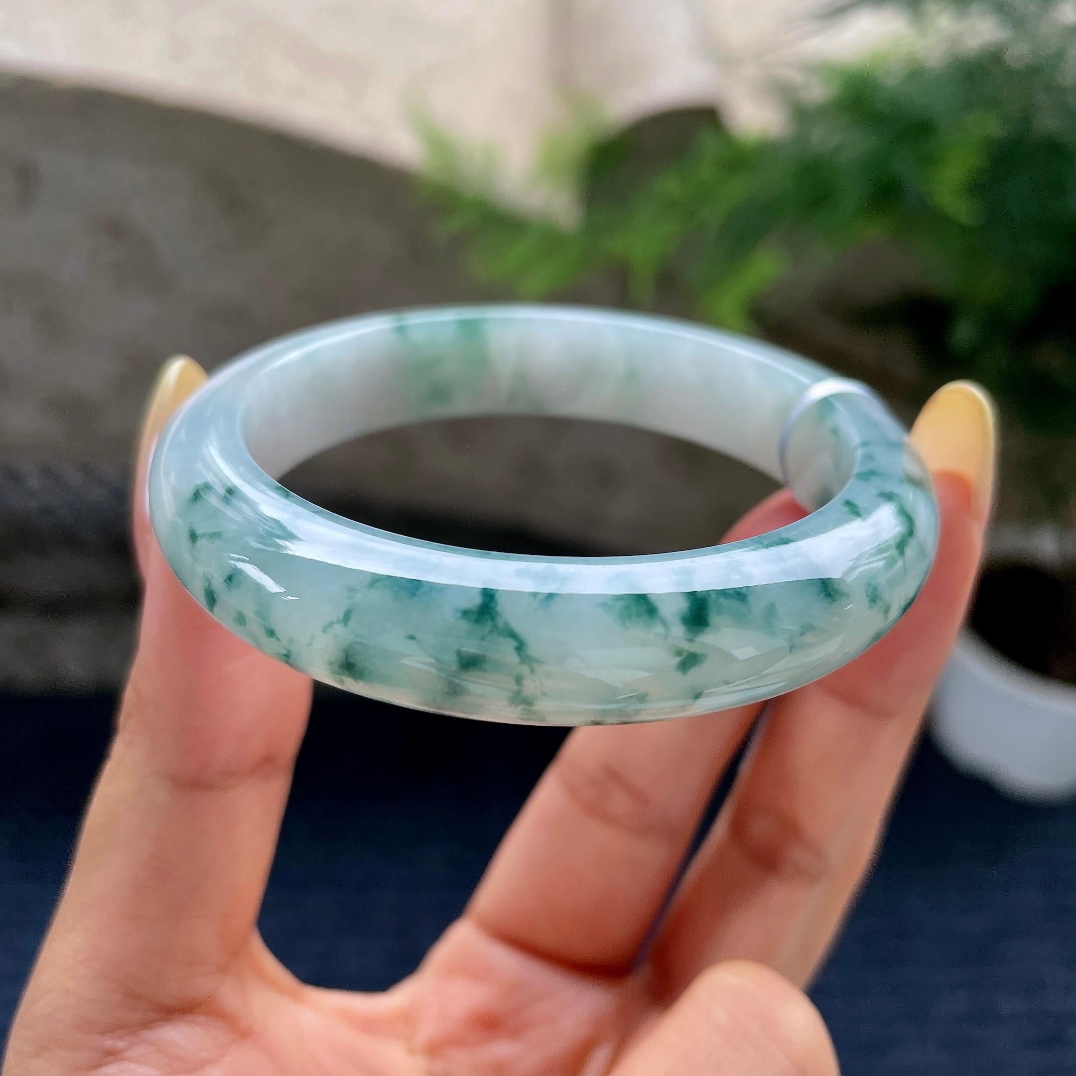 细糯种飘花正圈平安镯54.6圈 天然缅甸A货翡翠（yc489153）