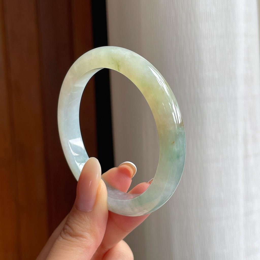 糯冰黄翡飘花特色翡翠平安镯（54mm)（yc416015）