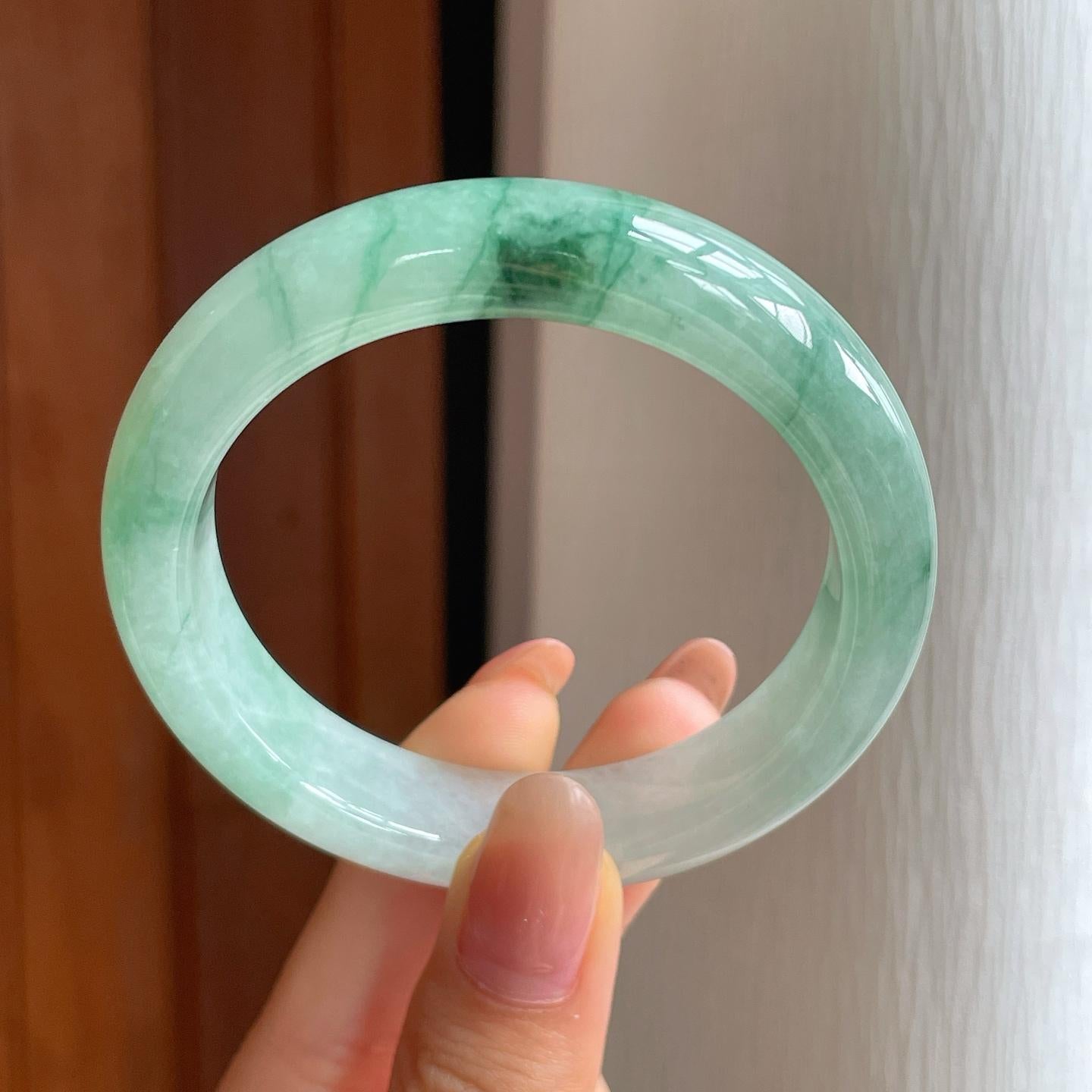 冰种飘花翡翠平安镯（53mm)（yc352496）