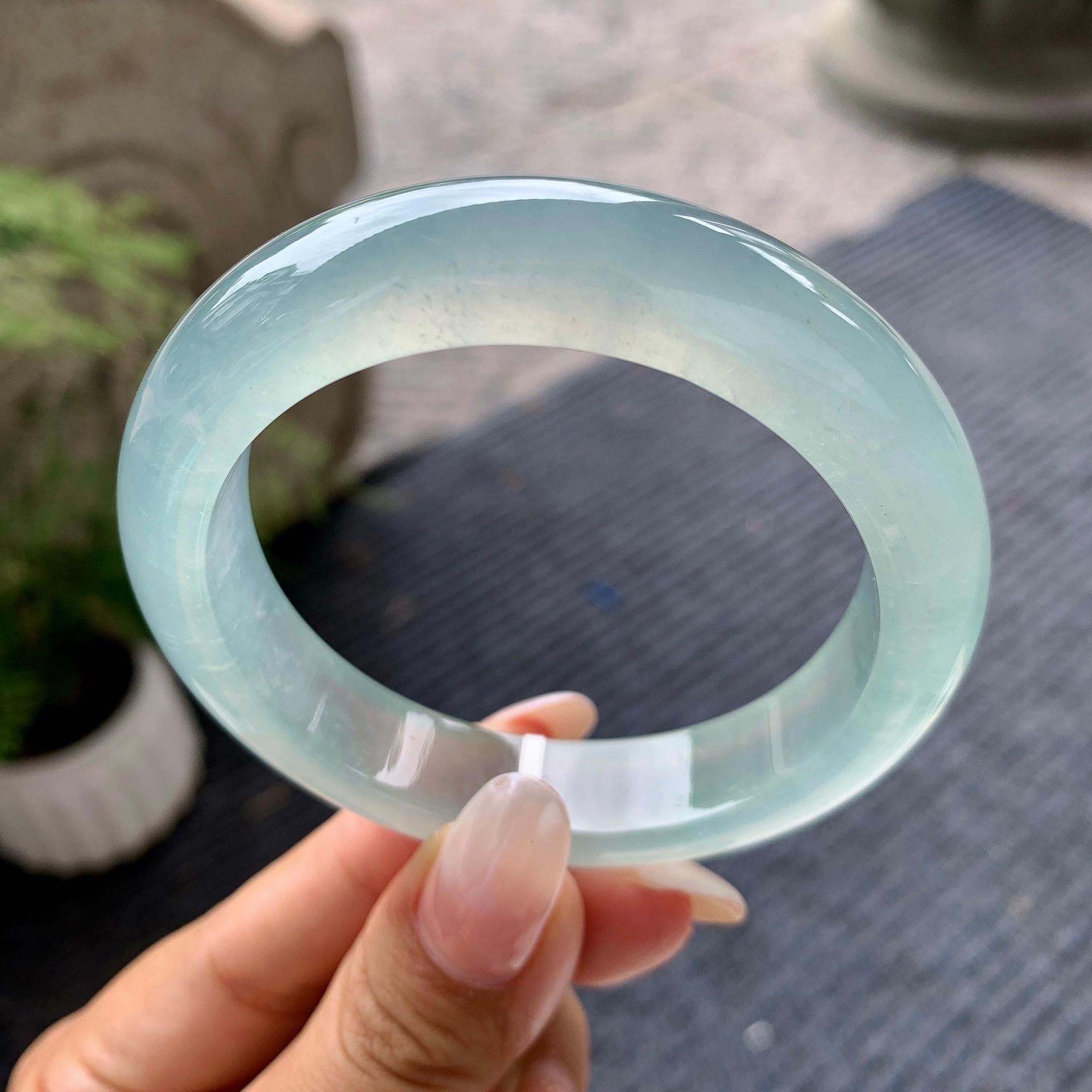 糯冰种带底色平安镯（54.8mm）（yc196489）