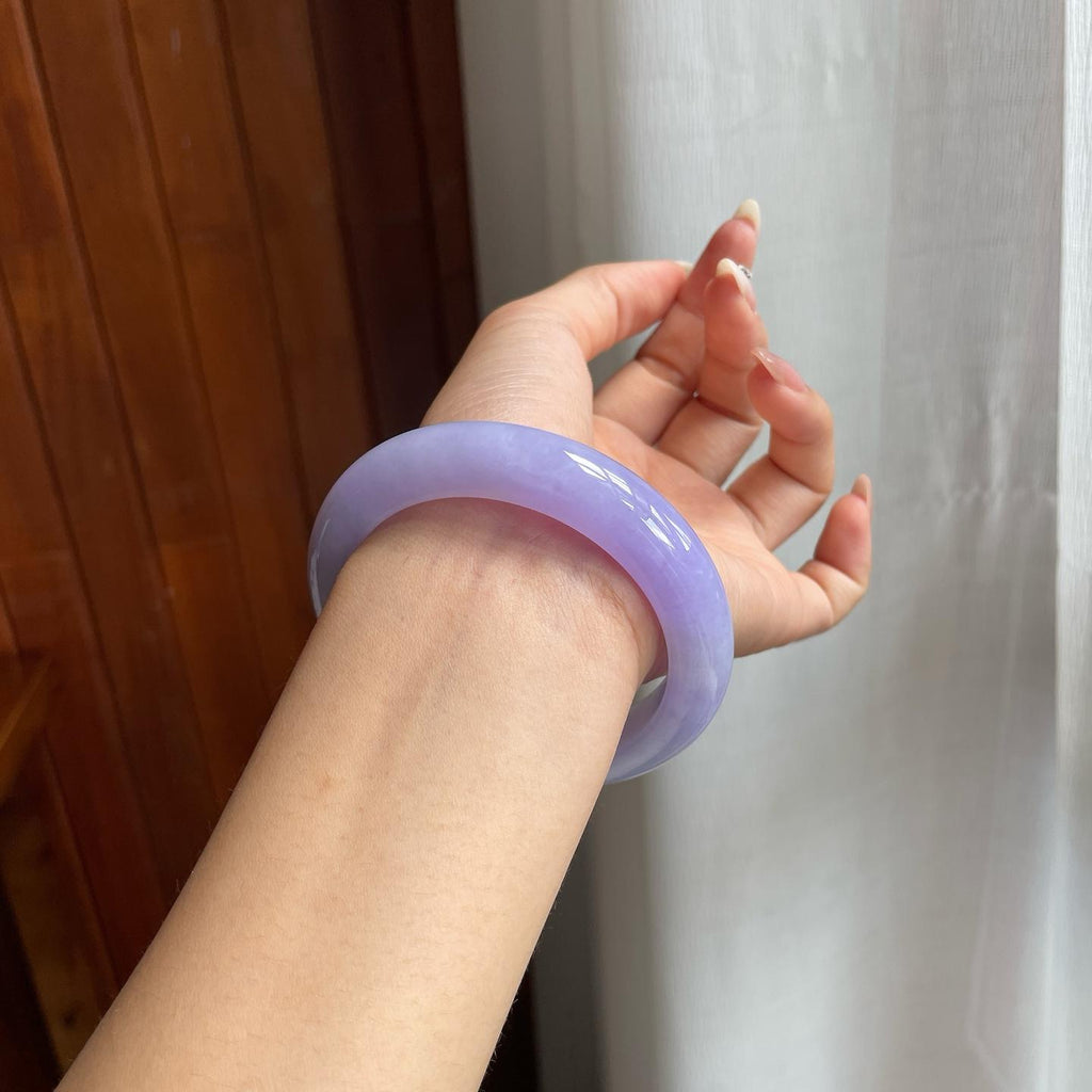 糯冰种紫罗兰翡翠平安镯（57mm）（yc204374）