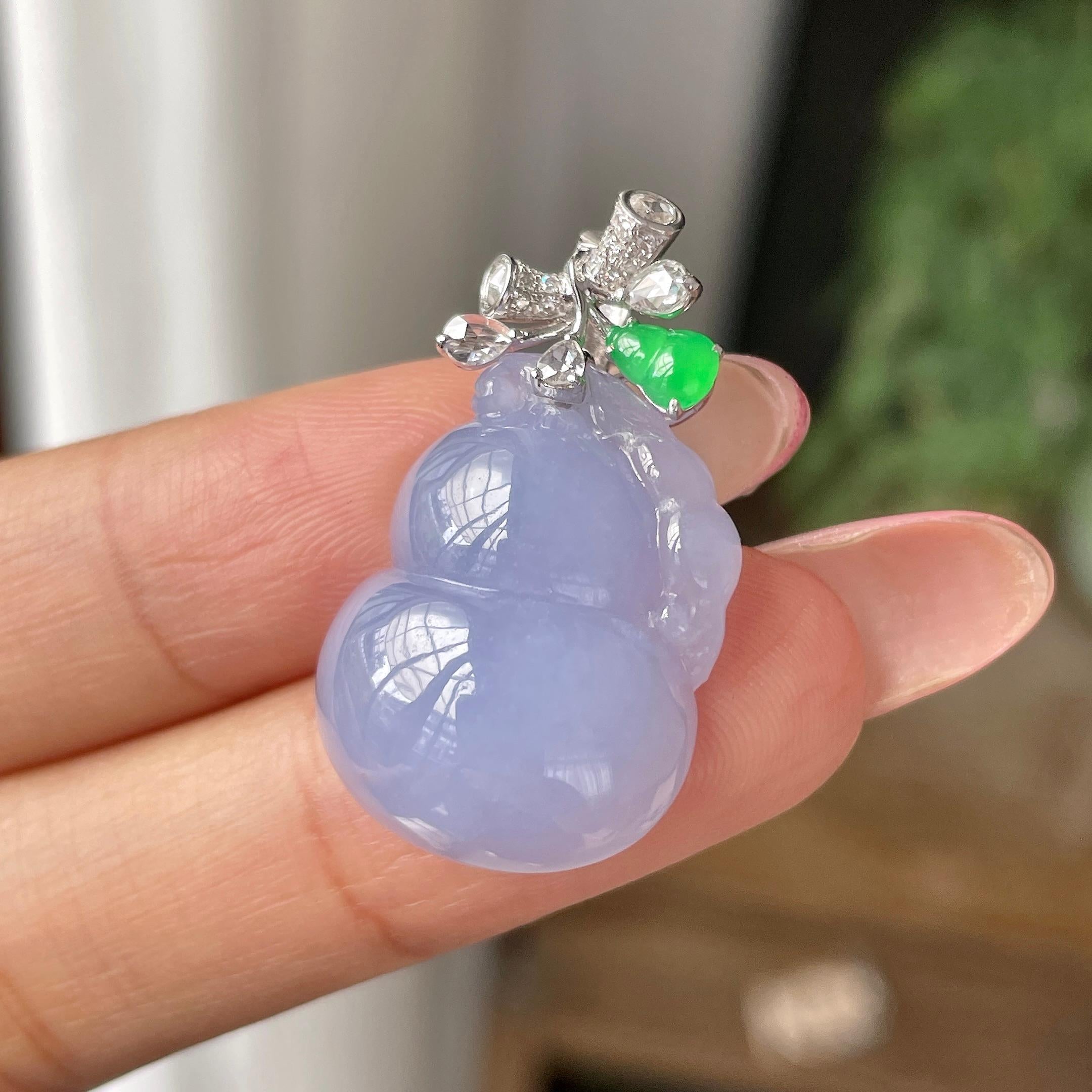 18k金镶细糯种紫罗兰葫芦吊坠       天然缅甸A货翡翠（yc439205）