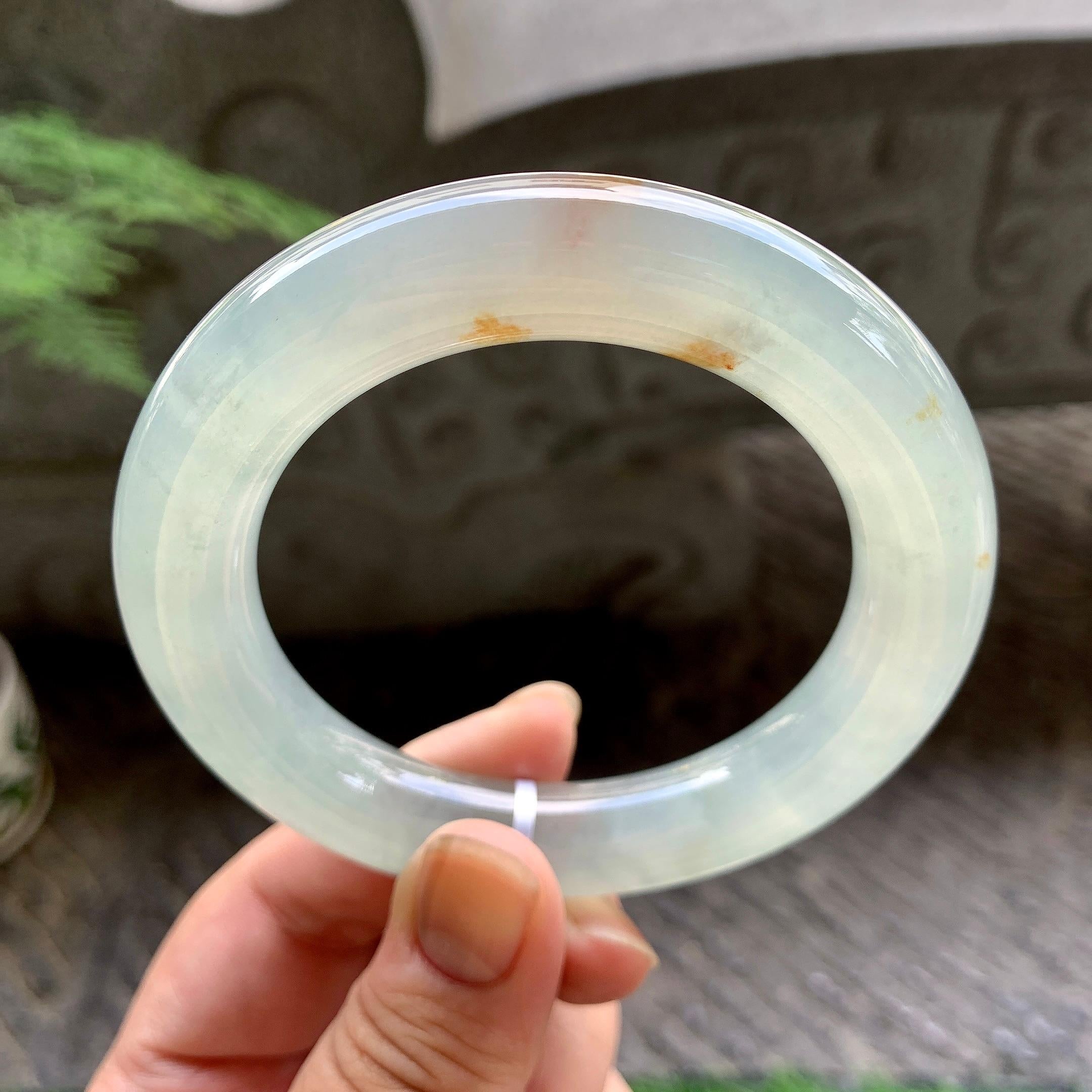 糯冰种飘红翡圆条手镯（57mm）（yc195348）