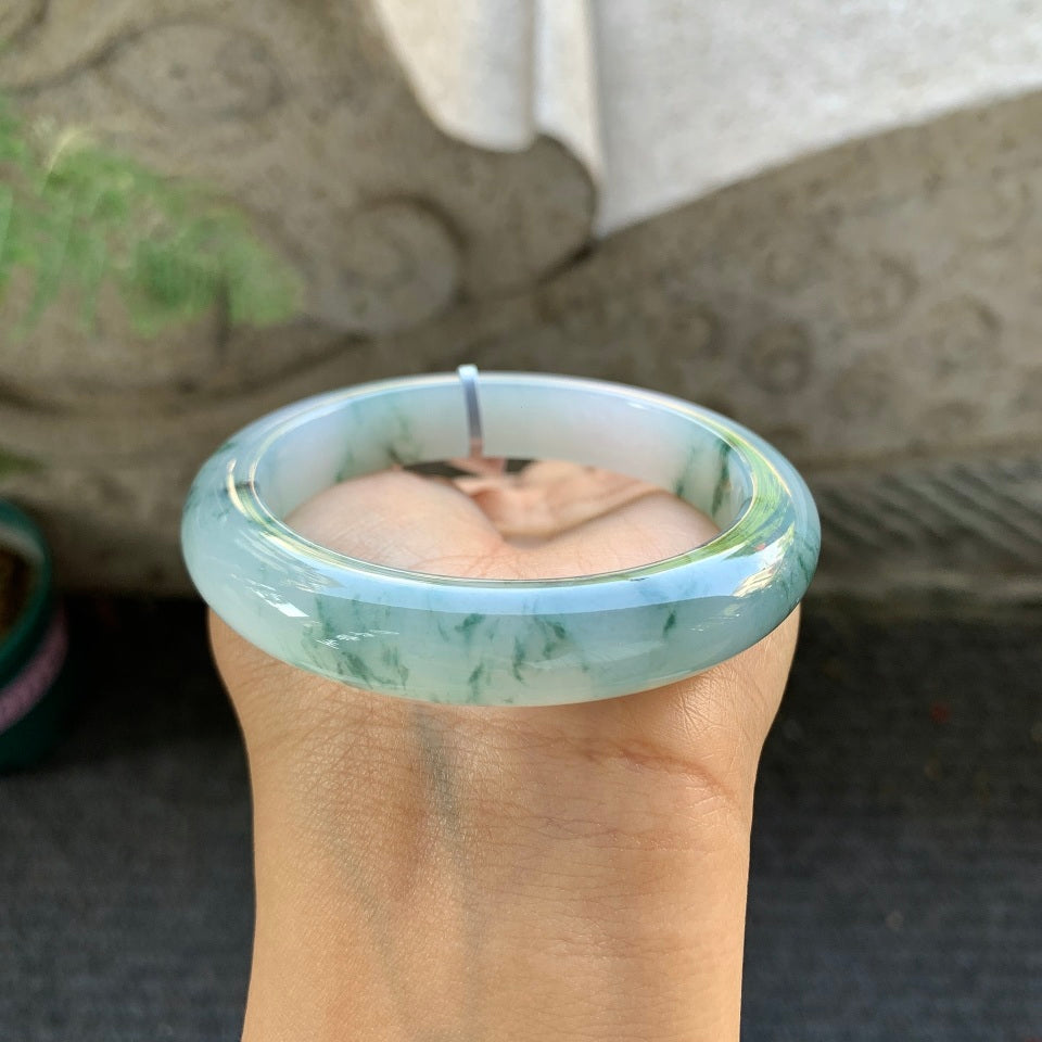 糯冰飘花翡翠平安镯（56mm）（yc028434）