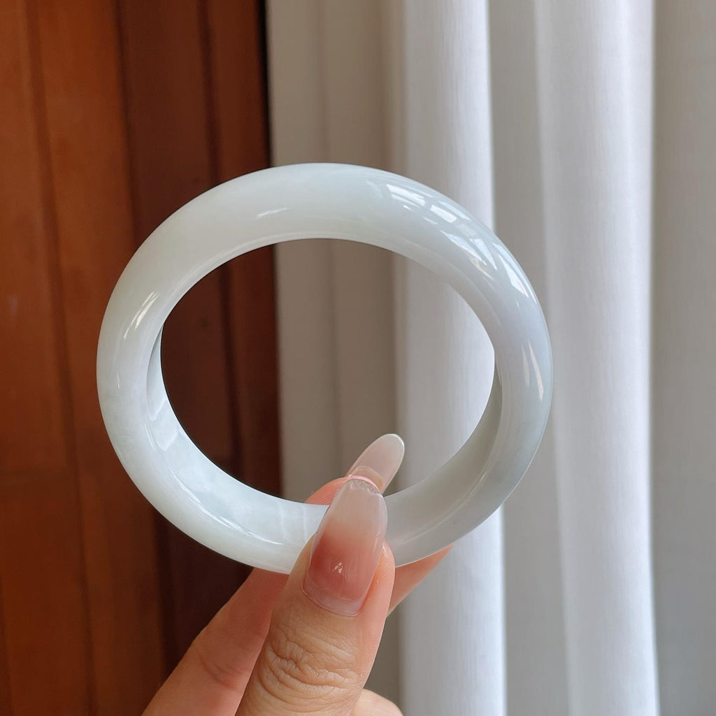 细糯冰白月光翡翠平安镯（59mm）（yc274574）