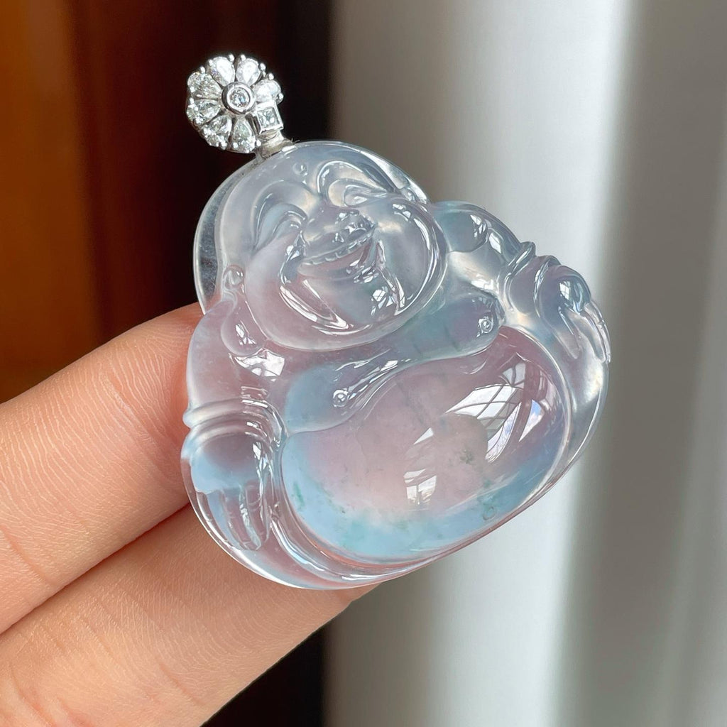 18k金扣冰种蓝紫底翡翠佛公（yc196026）