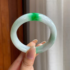 糯冰白底青翡翠平安镯（52.6mm)（yc414516）