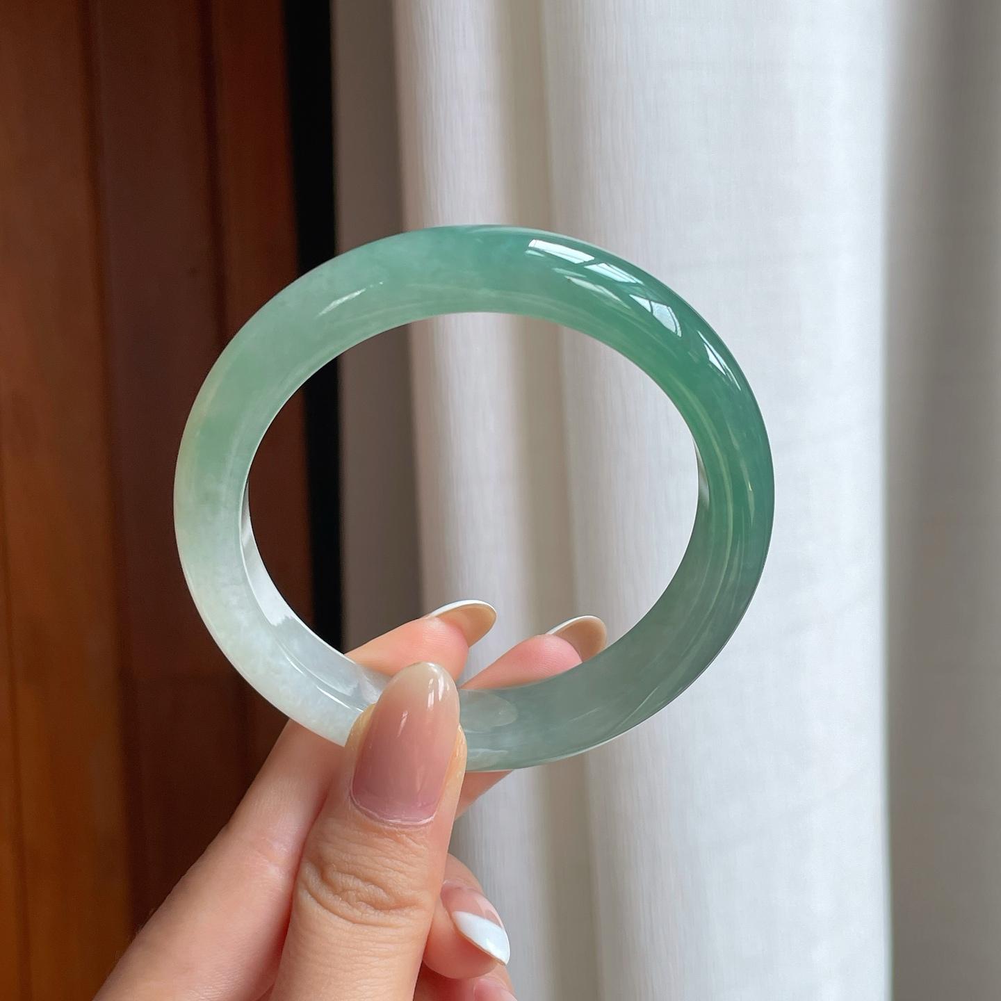 冰种半山半水翡翠平安镯（58.2mm)（yc388750）