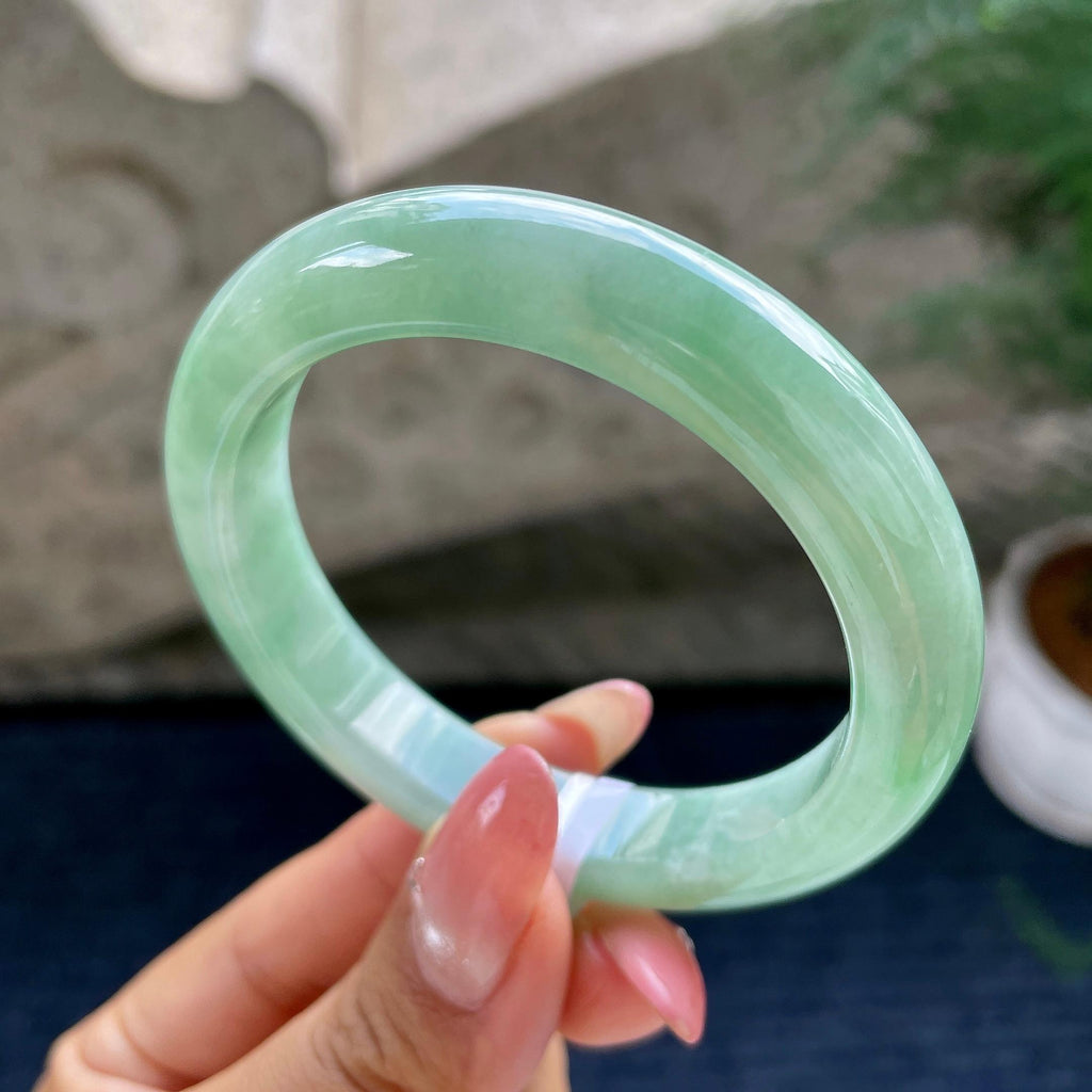 小圈口    细糯种晴底正圈平安镯53圈       天然缅甸A货翡翠（yc444694）