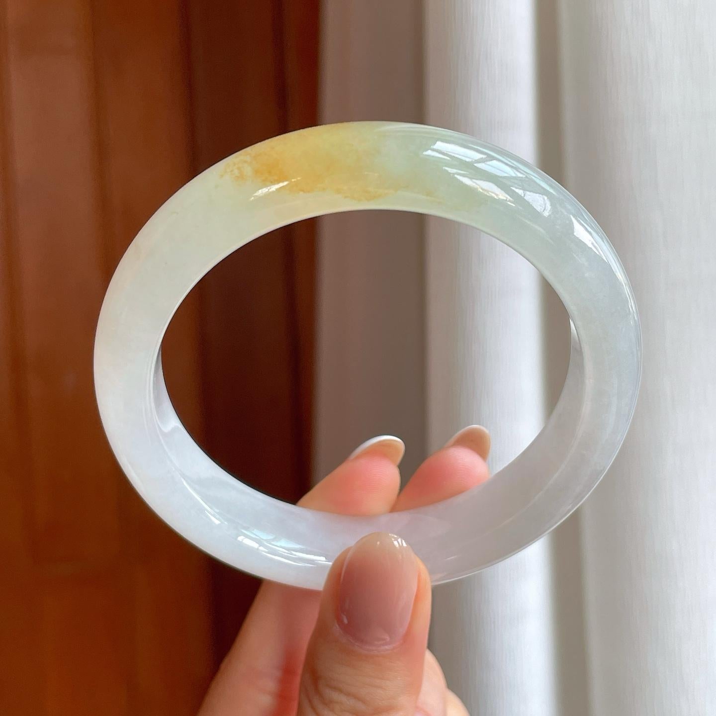 冰种飘黄翡翠平安镯（59.5mm)（yc376756）