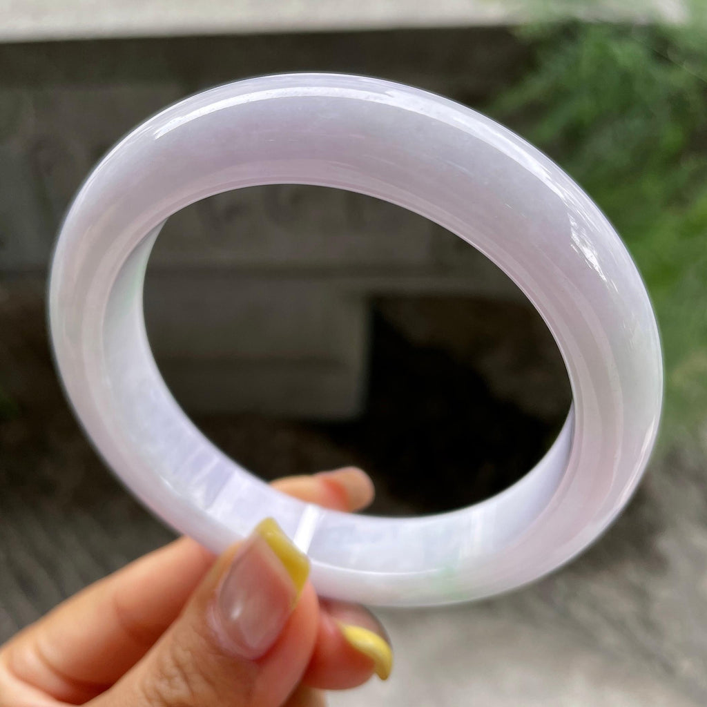 大圈口    细糯种紫罗兰飘绿花正圈平安镯60.2圈        天然缅甸A货翡翠（yc383103）