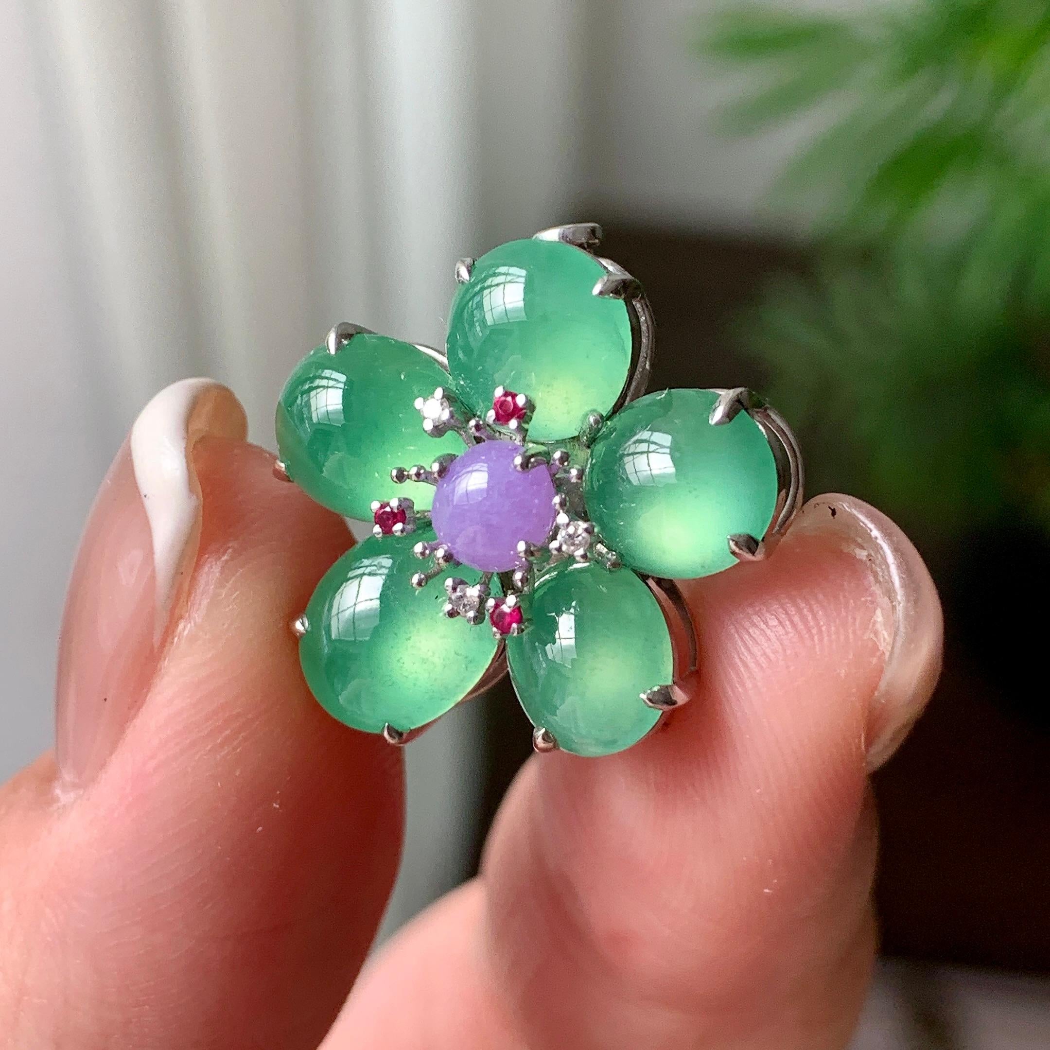 18K金钻镶糯冰种晴水花多胸针  天然缅甸A货翡翠（yc362090）