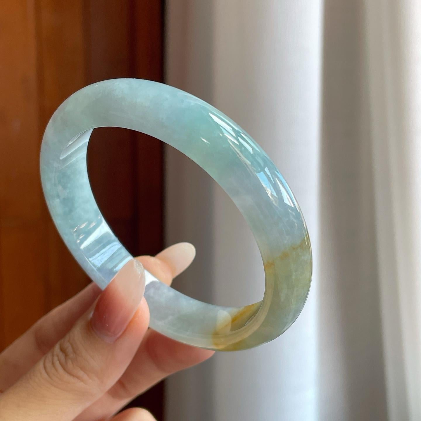 糯冰蓝底带黄翡翡翠平安镯（61mm（yc264144）