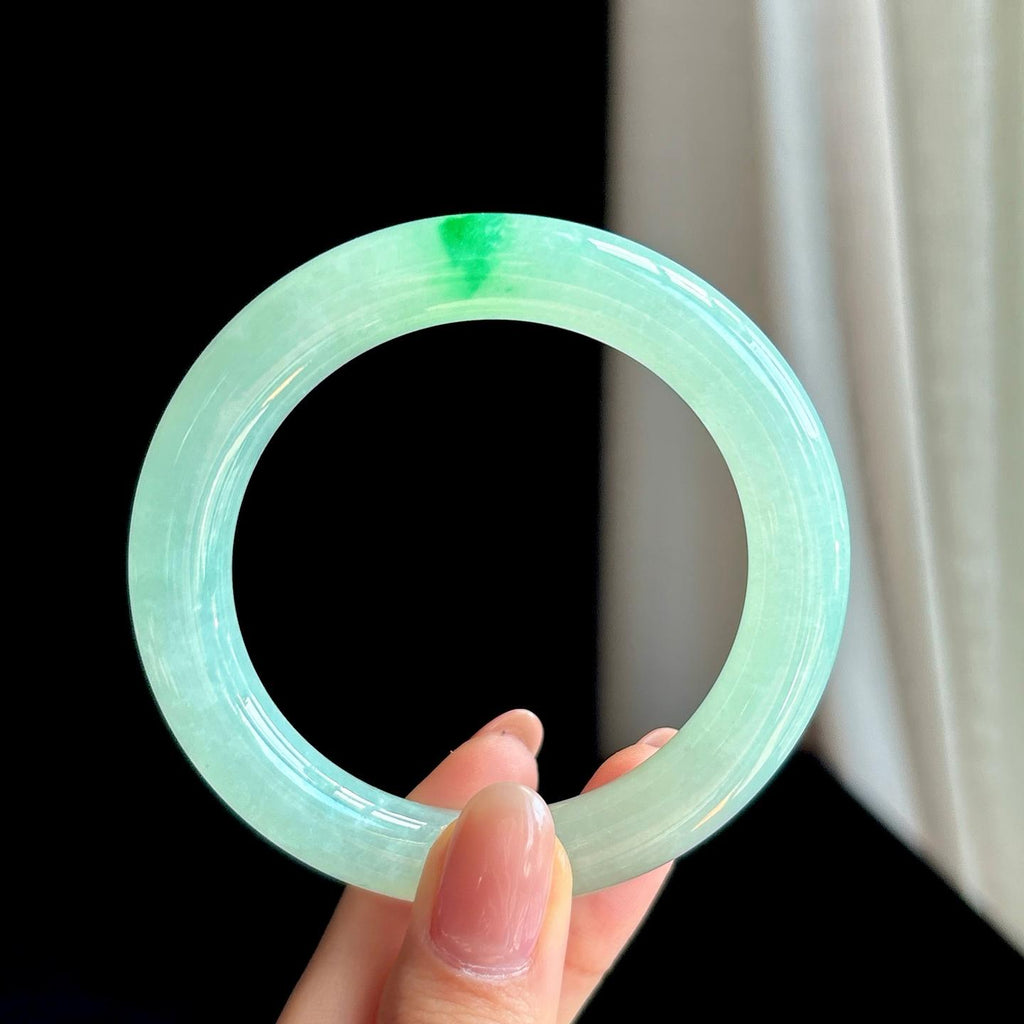 糯冰种飘花翡翠圆条手镯（53.4mm）（yc342190）