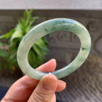 小圈口 细糯种飘绿花圆条手镯53圈口 天然缅甸A货翡翠（yc330300）