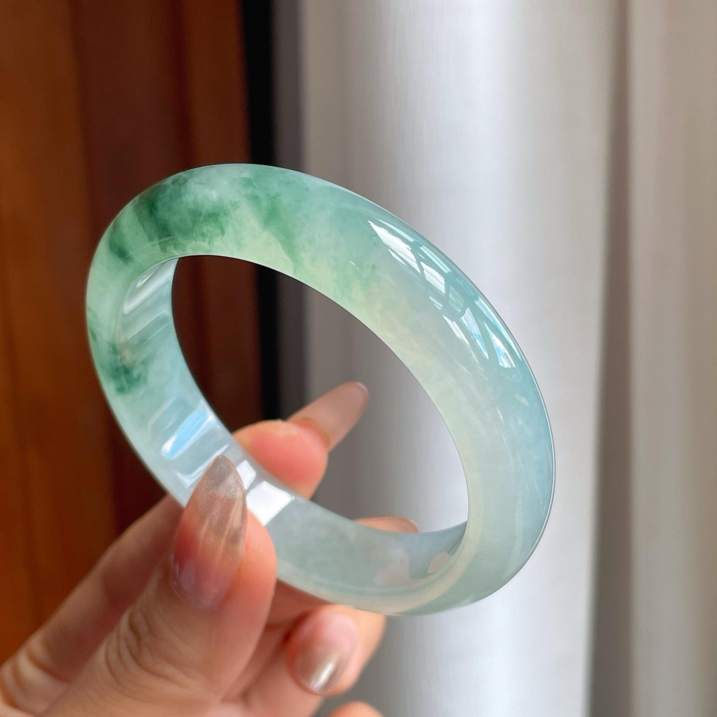 冰种飘花翡翠平安镯（53.5mm）（yc230328）