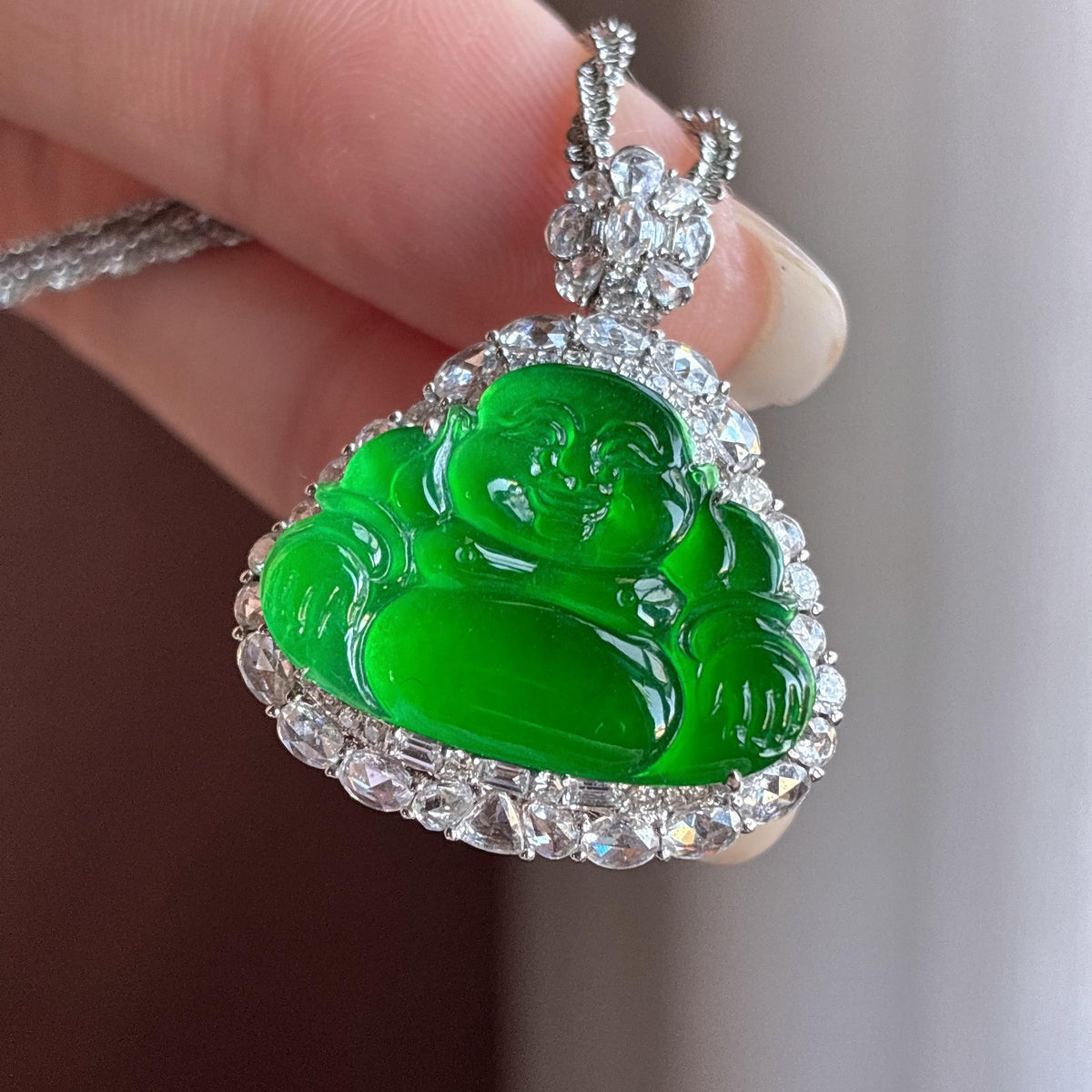 18k金镶冰种满绿佛公挂件（yc736608）