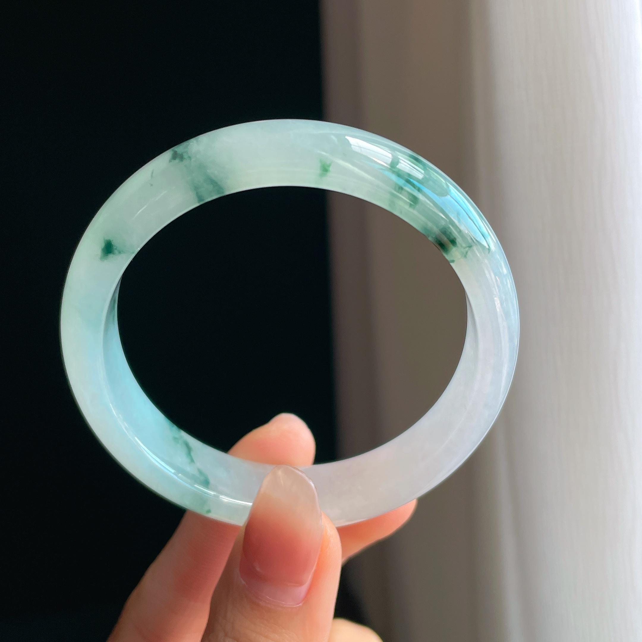 冰种飘花翡翠平安镯（54mm）（yc333011）