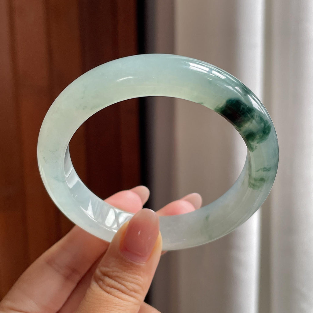 糯冰飘花正圈平安镯 55圈 天然缅甸A货翡翠（yc530347）