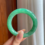 糯冰满绿翡翠圆条手镯（55mm)（yc419486）