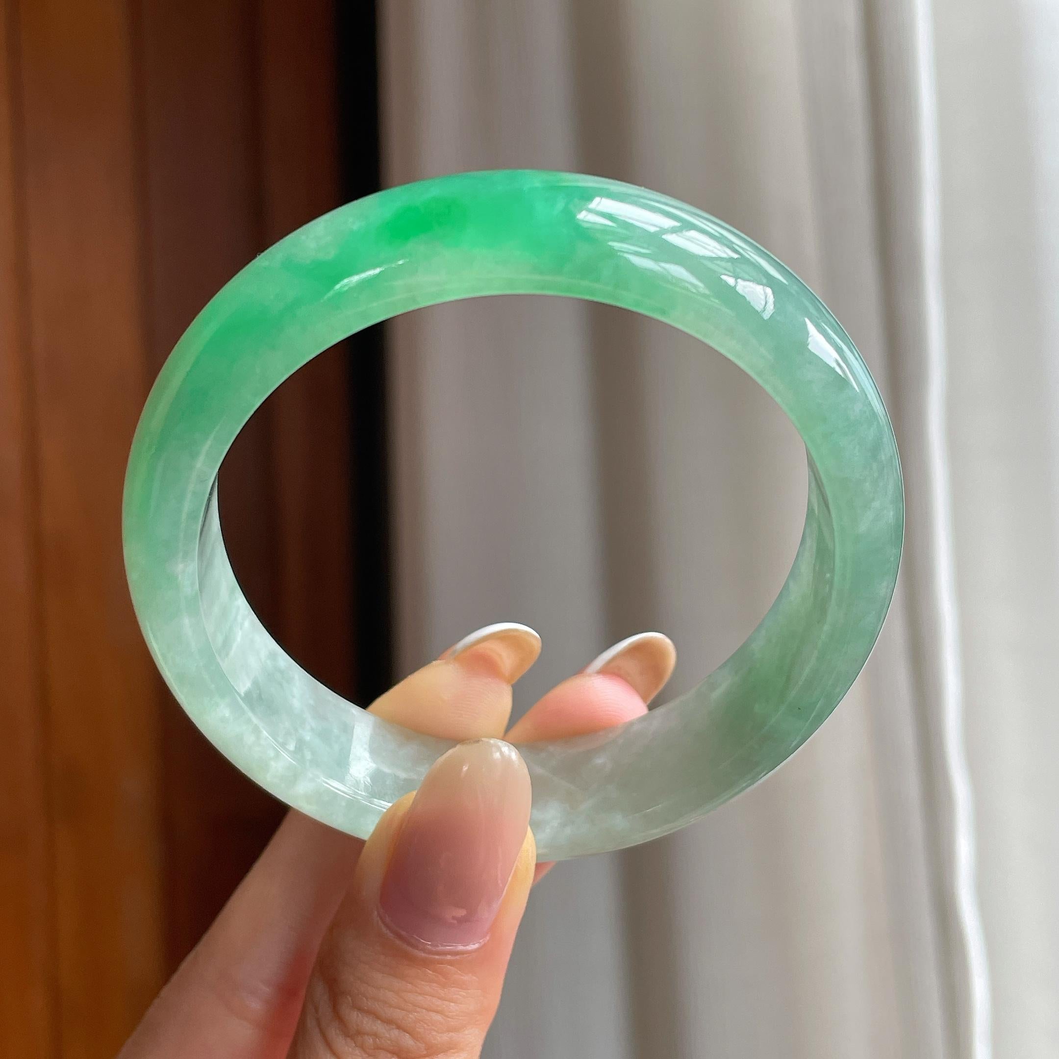 冰种带色翡翠平安镯（55.8mm)（yc415563）