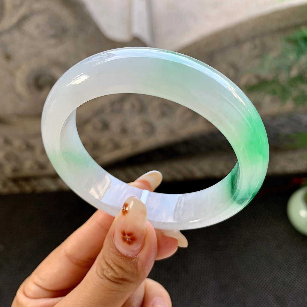 糯冰种飘绿宽版轮胎手镯（56mm）（yc264512）