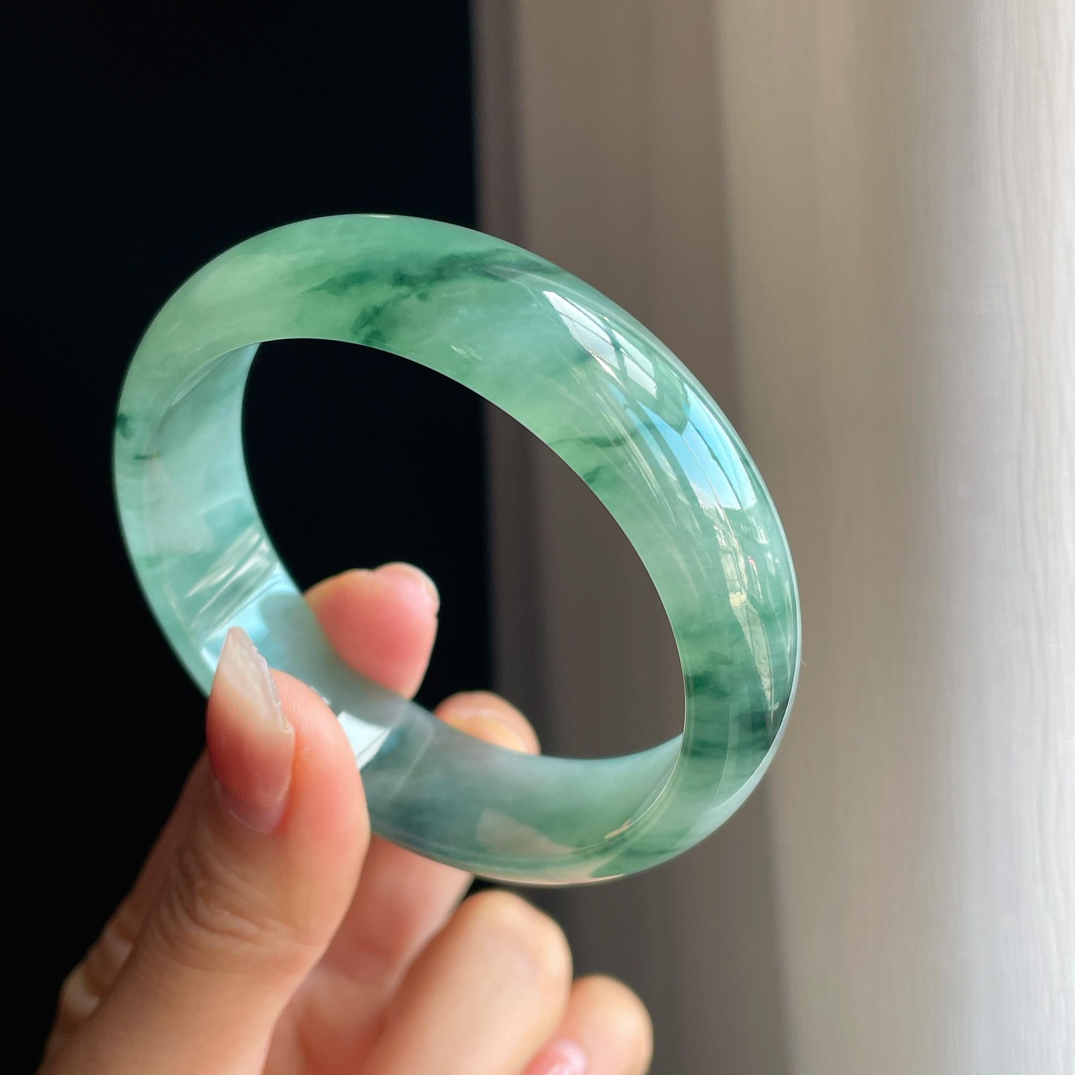 冰种宽版飘花翡翠平安镯（57.5mm）（yc323786）