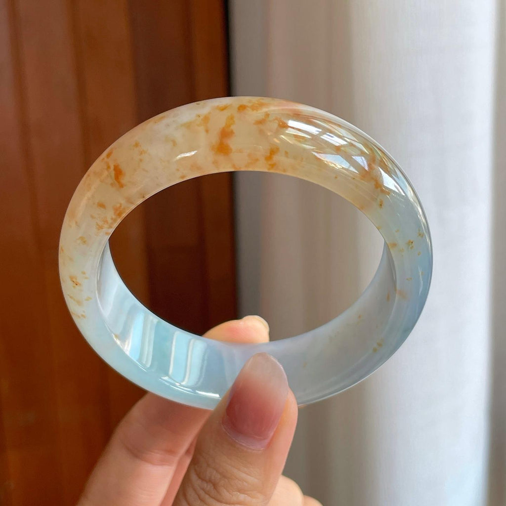 冰种飘黄翡翠宽版平安镯（59.6mm）（yc318556）