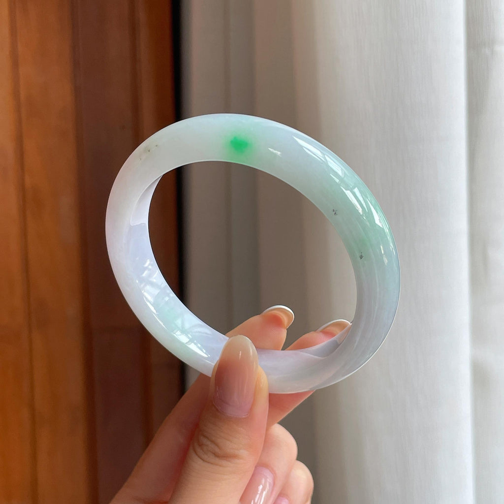 糯冰白底青翡翠平安镯（59.6mm)（yc399301）