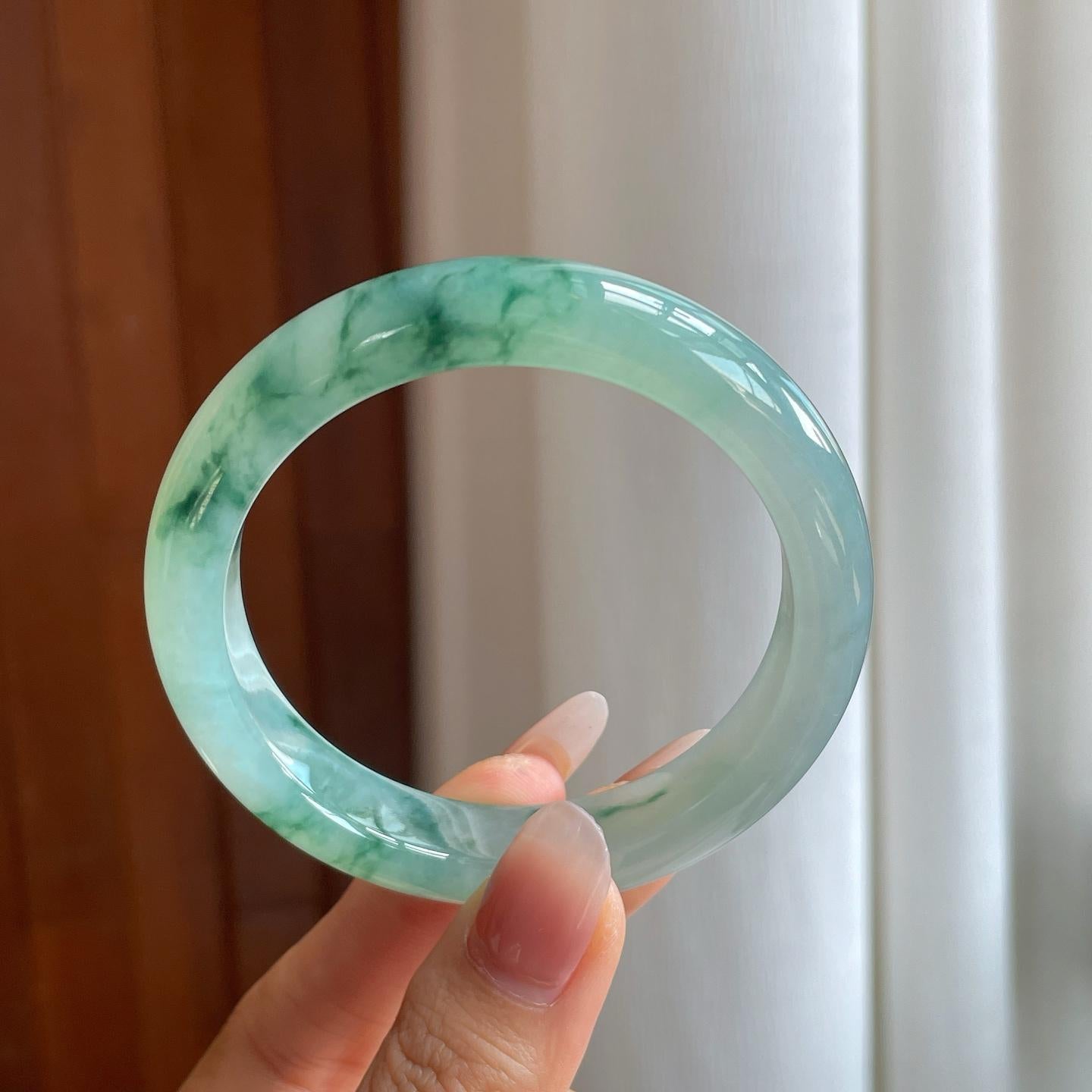冰种飘花翡翠平安镯（56.5mm）（yc307037）
