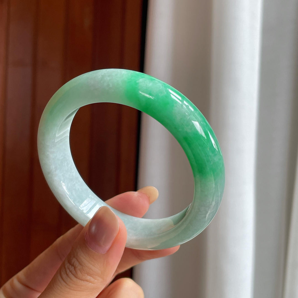 糯冰带色翡翠平安镯(56mm)（yc424292）