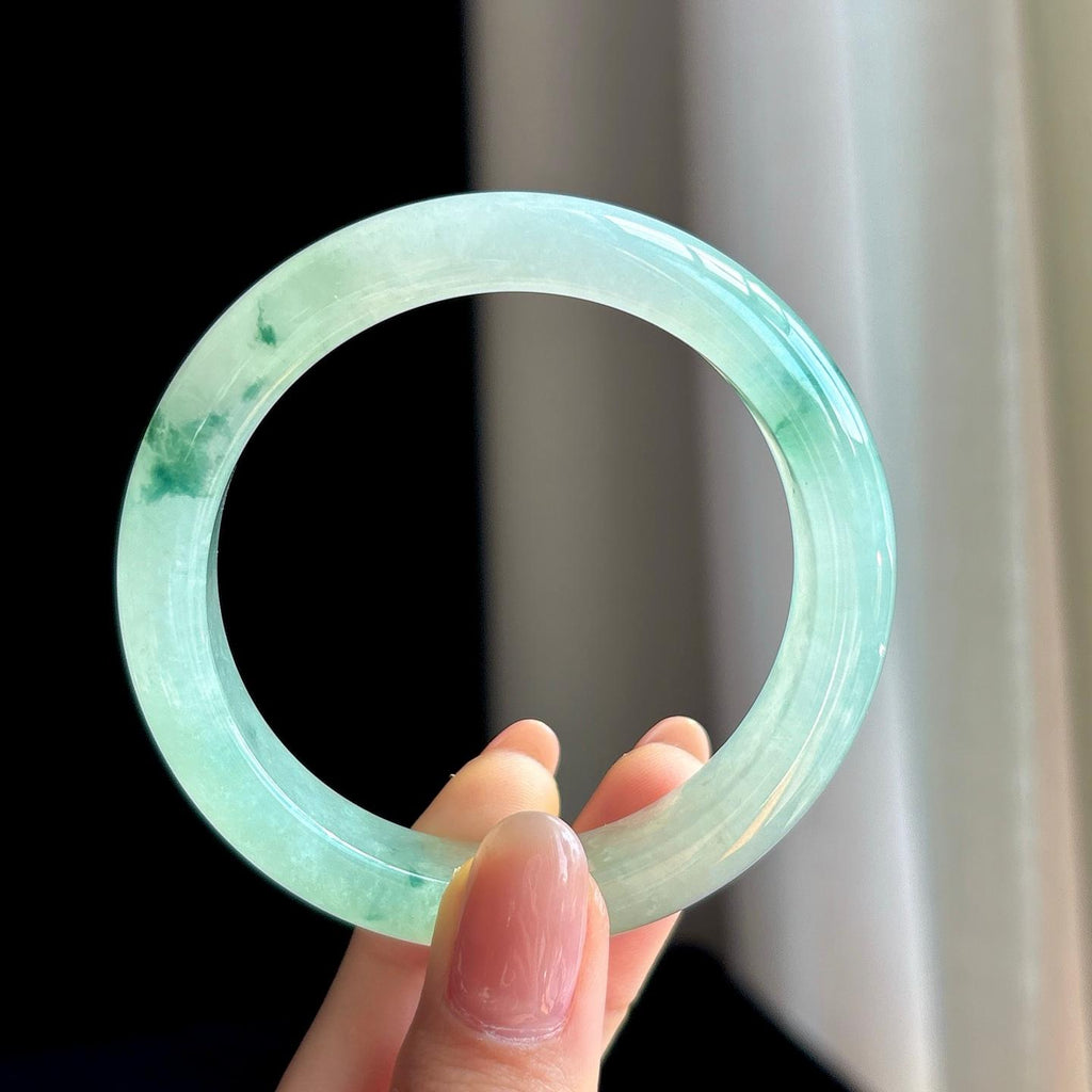 冰种飘花翡翠平安镯（53.2mm)（yc329527）